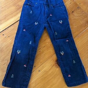 Janie & Jack Blue Corduroy Pants with Holiday Embroidery